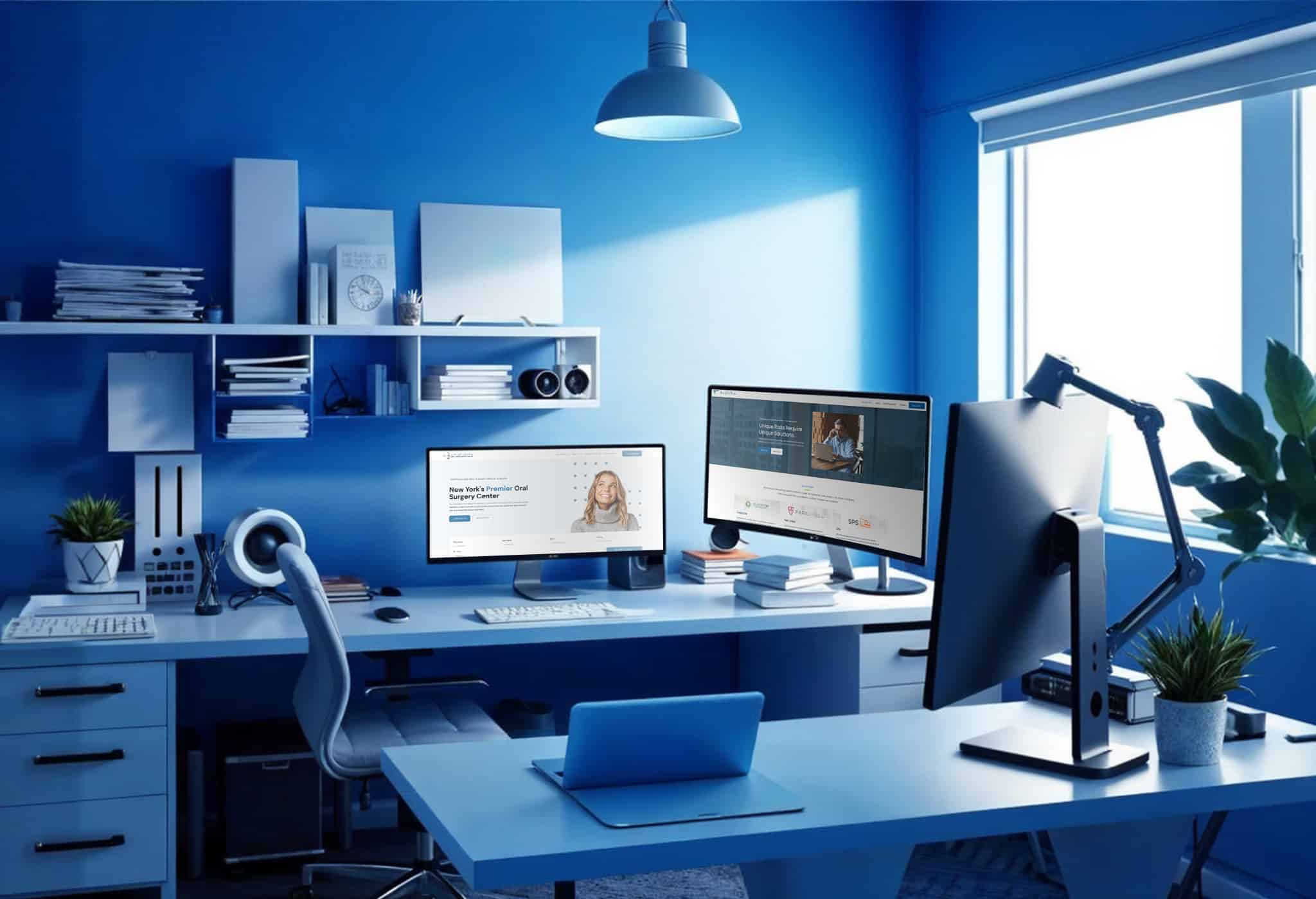 Office with websites open on computers